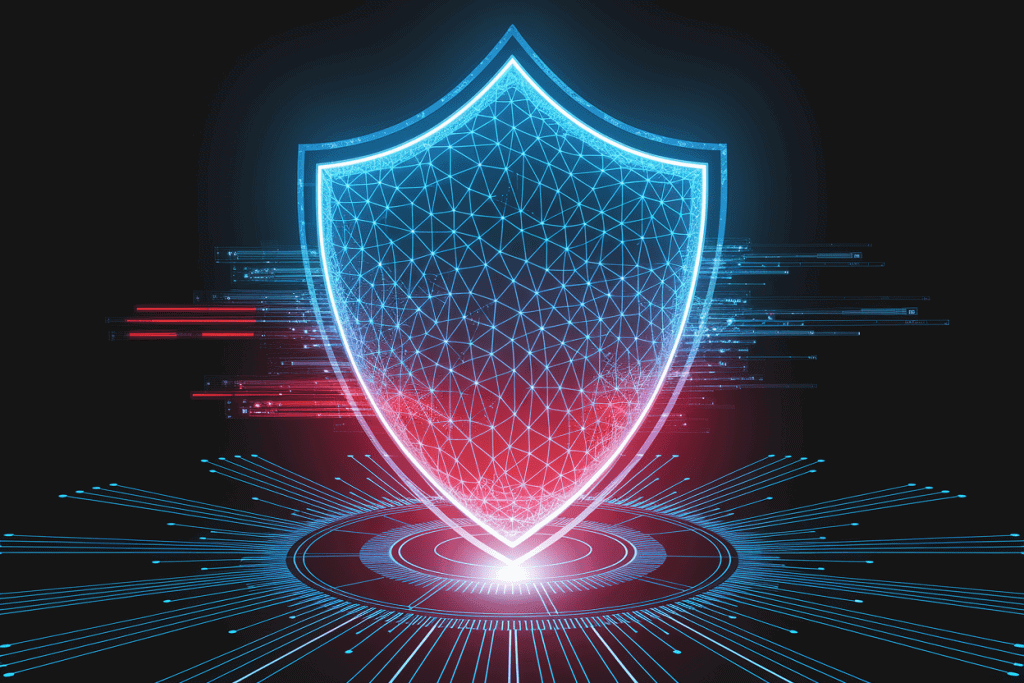 빛나는 아이콘과 데이터 포인트가 있는 청록색 디지털 데이터 터널을 통한 미래형 사이버 공간 원근 뷰