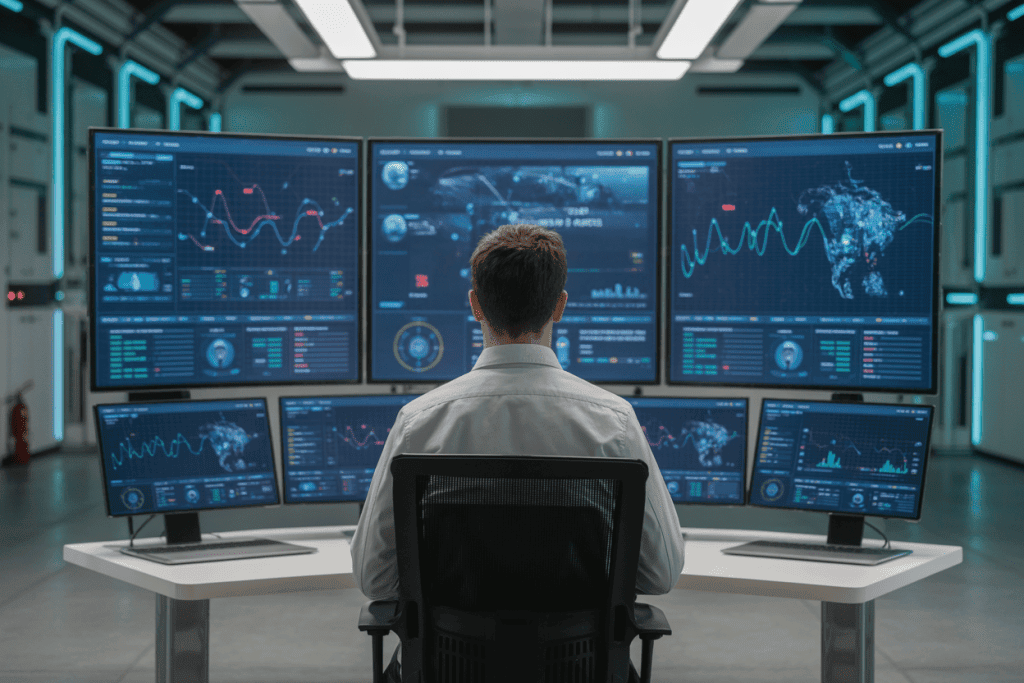 청록색 선과 노드로 연결된 파란색 사용자 아바타 아이콘의 소셜 네트워크 연결 다이어그램