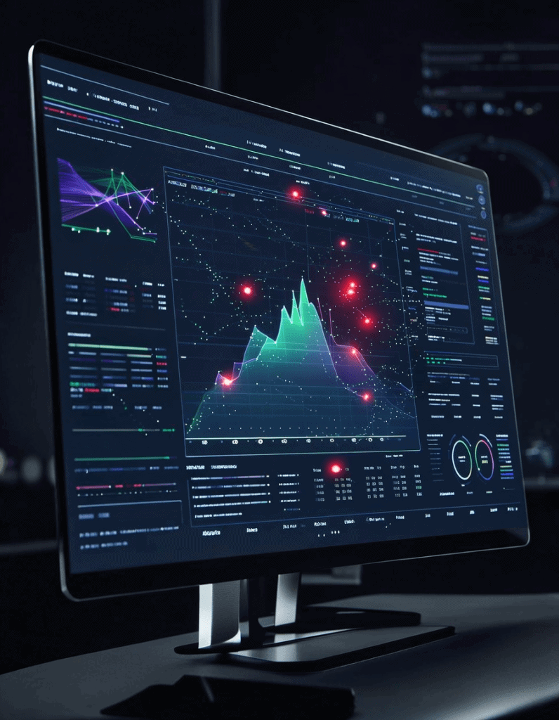 데이터 포렌식, 로그 분석, 이벤트 타임라인 및 패턴 인식이 포함된 실시간 로그 모니터링 시스템의 조사 사이버 보안 대시보드